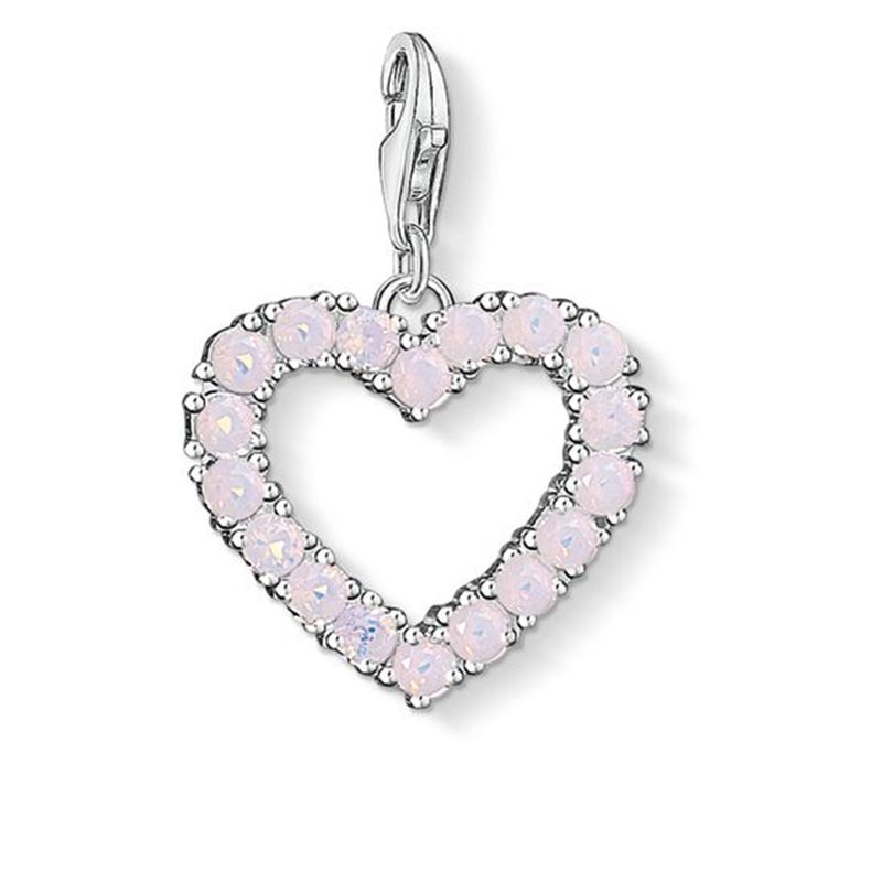 Berlocker - Charm hängsmycke HJÄRTA MED ROSA STENAR